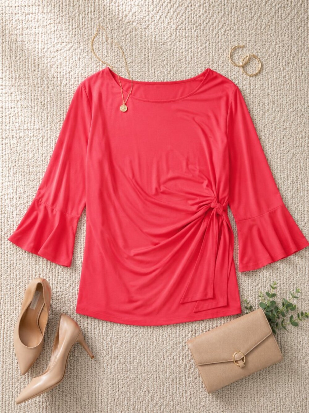 NY Collection Plus Size Cayenne Bell Sleeve Side Tie Top 2X NWT - Picture 3 of 6